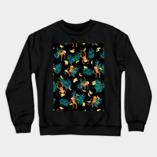 Tropical Monkey Banana Bonanza on Black Crewneck Sweatshirt